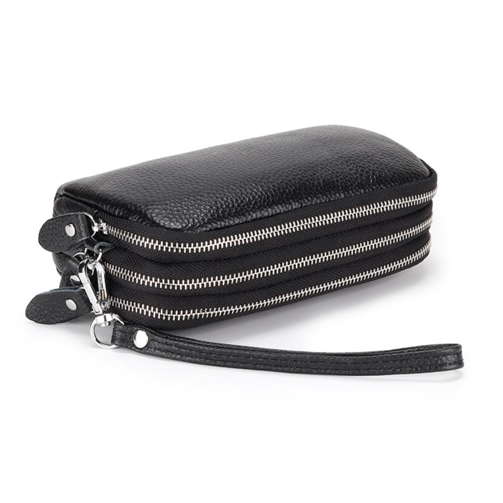 Women Long Wallet Genuine Leather 3-Layer Zipper Purse Bag Large Capacity Wristlet Clutch Wallets Phone Bag Money Purses