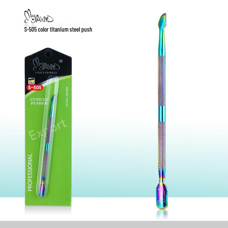 Nail Art Set: Cuticle Nippers & Pusher, Steel Trimmer, Nail File - Colored Titanium Finish