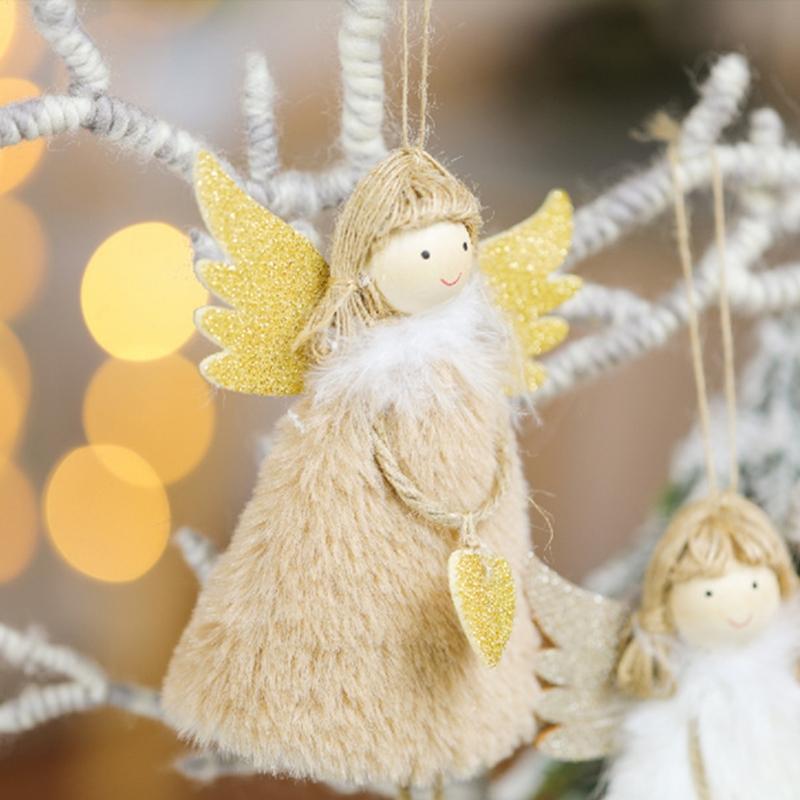 17cm/7’’ Plush Toy Angel Christmas Ornament Cute Hanging for Doll for House Decoration New Year’s Day Party Ornament Dec