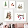 Retro Reindeer Sleigh Christmas Tree Canvas Print Christmas Socks Christmas Wall Art Poster for Modern Nordic Home Decor Gifts