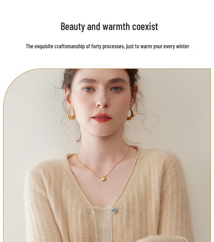 Women's Ribbed V-Neck Cashmere Cardigan - Long Sleeve, Loose Fit, Casual Base Layer Sweater.