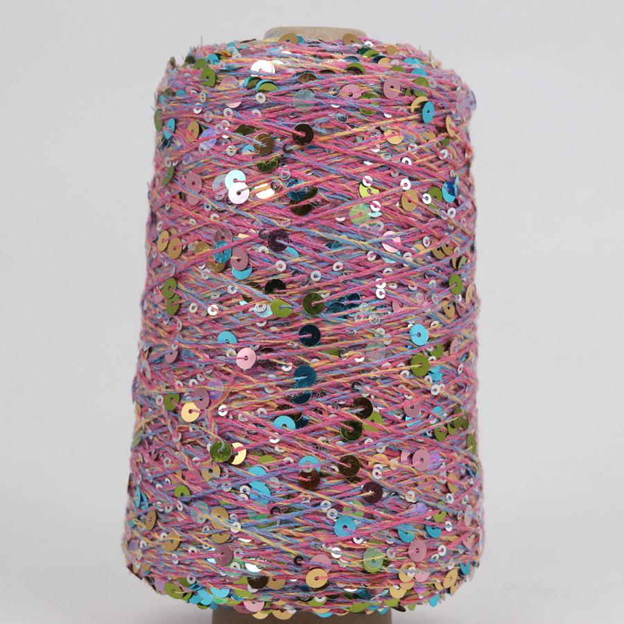 Hand-Knitted Bright Cotton Yarn with Sequins, 3MM+6MM, Combed and Fancy