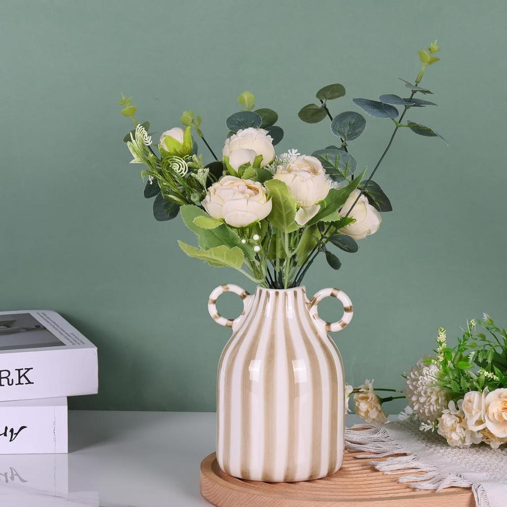 Colorful Hand‑Painted Ceramic Vase – Artistic Multicolor Striped Pottery for Home Décor & Boutique Display