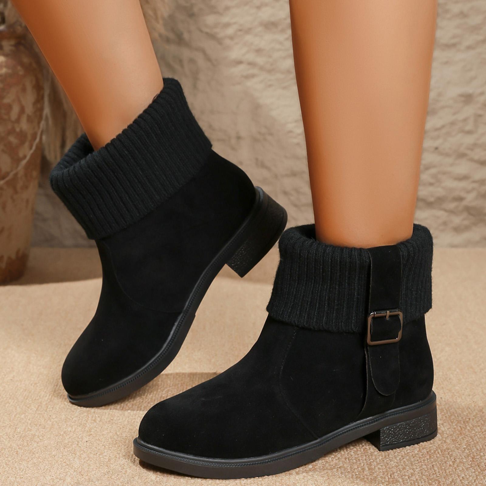 

Women s Short Round Toe Boots Fashionable Casual Suede Outer Wear Thick Sole Classic Leather Boots for Women Low Heel Lace up 36