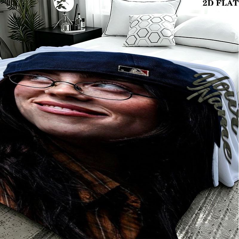 1PC Billie Eilish Custom Name Patterned Flannel Blanket Suitable For All Seasons for Home Decor Warmth and Comfort Gifts Holiday Present