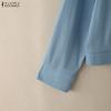 ZANZEA Women Casual Round Neck Loose Long Sleeve Blouse