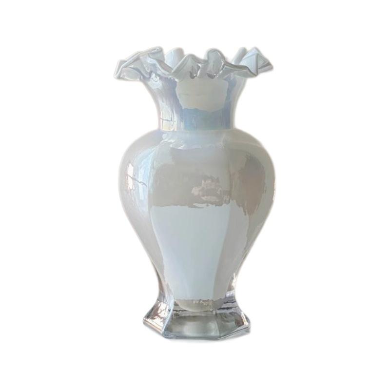 Vintage Fenton Glass Vase Pearl Iridescent Handmade Fish Tail Flower Vase Luxury Home Decor