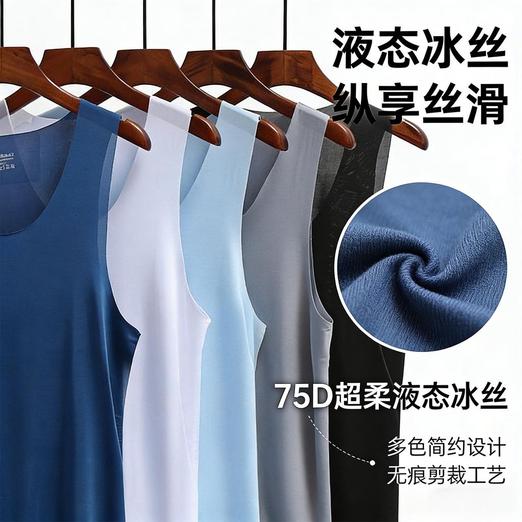 Men's Wide-shouldered Ice Silk Vest, Summer Ice-feeling Seamless Thin Bottoming Fitness Hurdle Sports V-neck Sleeveless Shirt