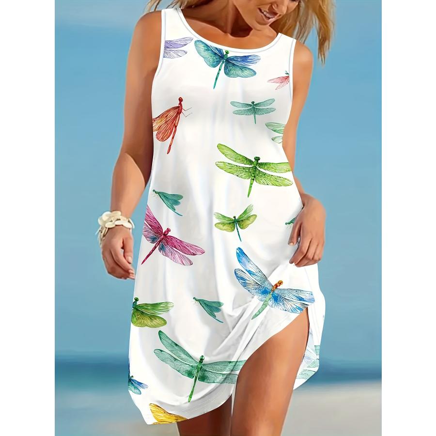 Sleeveless Dress Women O Neck 3d Print Midi Dresses Comfortable Plus Size 8XL Beach Clothing