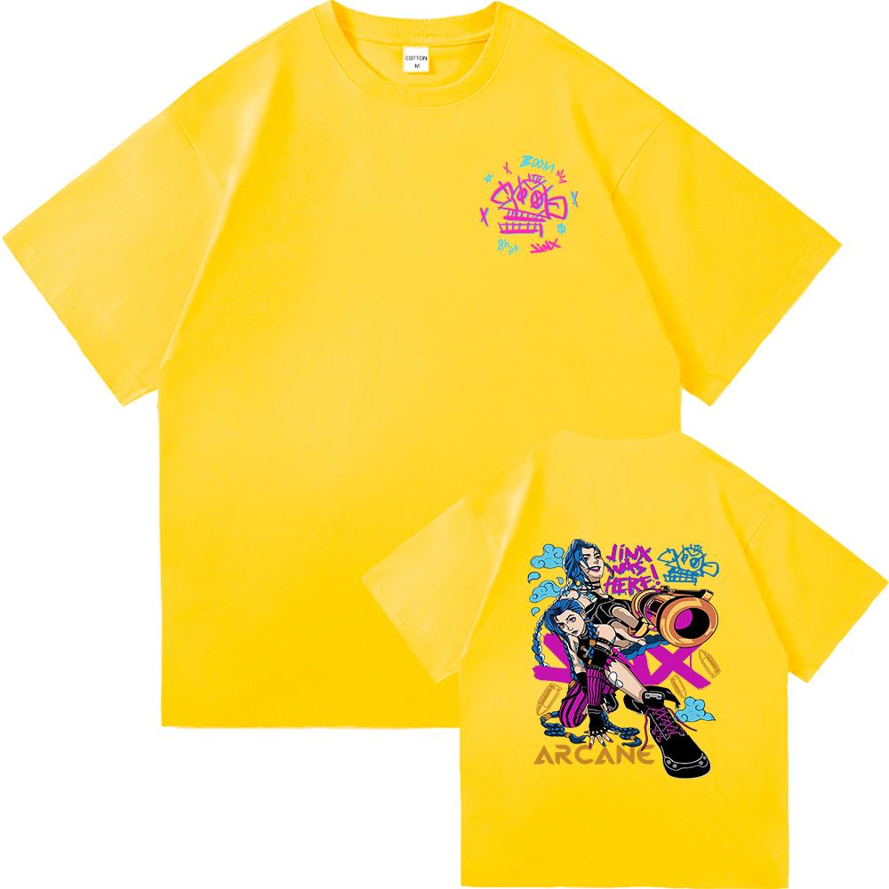 Arcane 2 T Shirts Fashion Men Harajuku Aesthetic Retro Anime Vi Jinx Tshirt Unisex High Quality Cartoon Vintage Cotton Tee Shirt