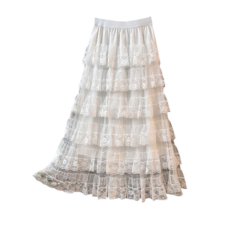 Women's Autumn 2025 A-line French Ruffled Lace Pleated Skirt