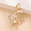 Rhinestone Faux Pearl Musical Note Lapel Brooch Pin