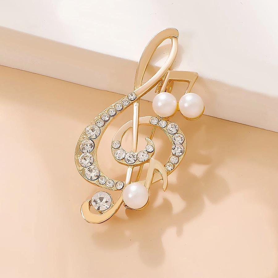 Rhinestone Faux Pearl Musical Note Lapel Brooch Pin