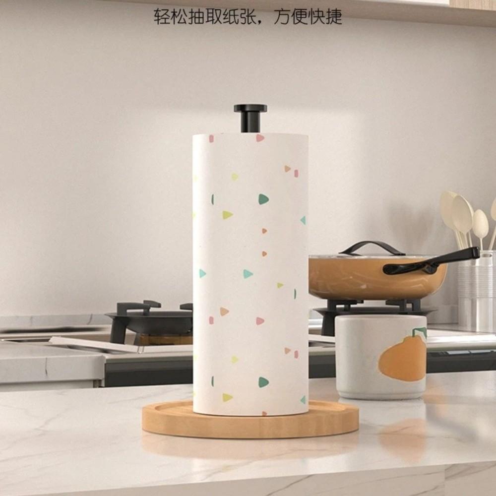 Modern Wooden Base Kitchen Paper Roll Holder Anti-Skid Desktop Roll Paper Holder Cling Film Holder Kitchen