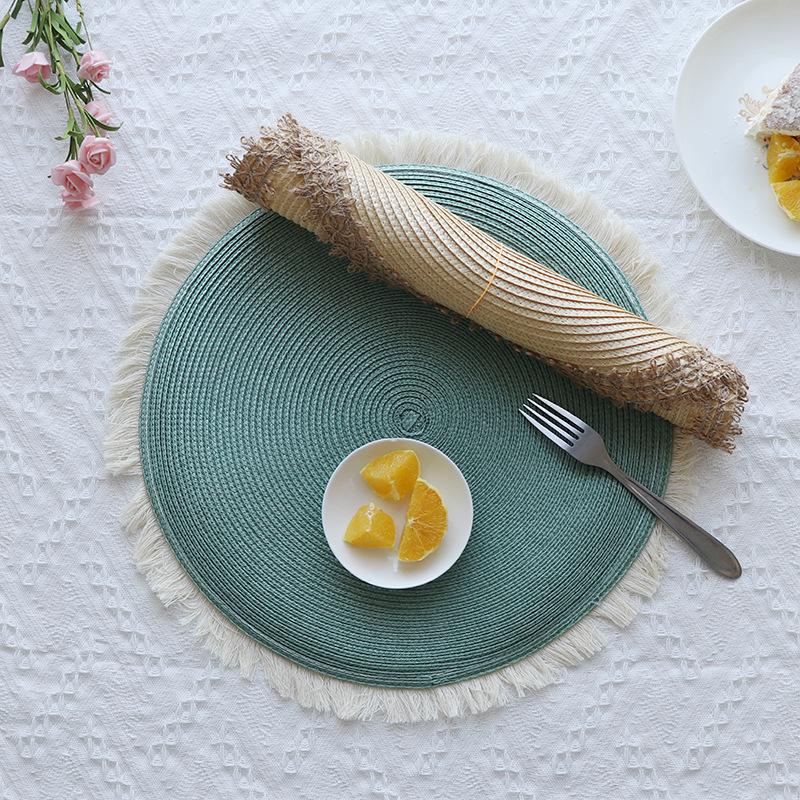Hand-Woven Placemats Tassels Coasters Absorbent Heat-resisting Pad Anti-slip Mats Dining Table Decoration Kitchen Item Drinkware