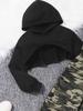 Mädchen 3-teiliges Langarm Cropped Hoodie Schmetterlingsstickerei Unregelmäßiger Saum Gestreiftes Tanktop Camouflage Jogginghose