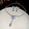 Elegant Rhinestone Inlaid Square Clavicle Necklace Set - Stylish, High-End Design for Women