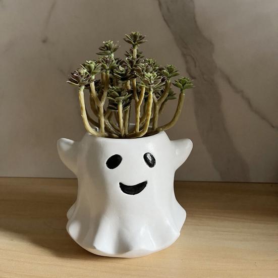 Ghost Flowerpot Waterproof Resin Halloween Vase Spooky Cute Desktop Ornament for Green Plants