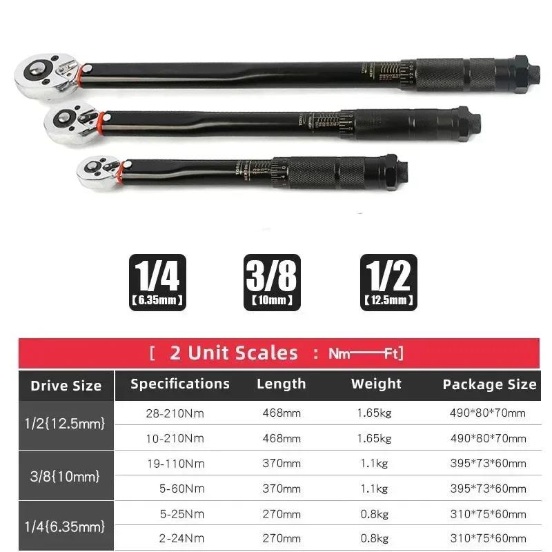 Torque Wrench 1/2'' 3/8'' 1/4'' Square Drive Preset Bicycle Torques Key Two-way Ratchet Car Bike Automotive Hand Tools