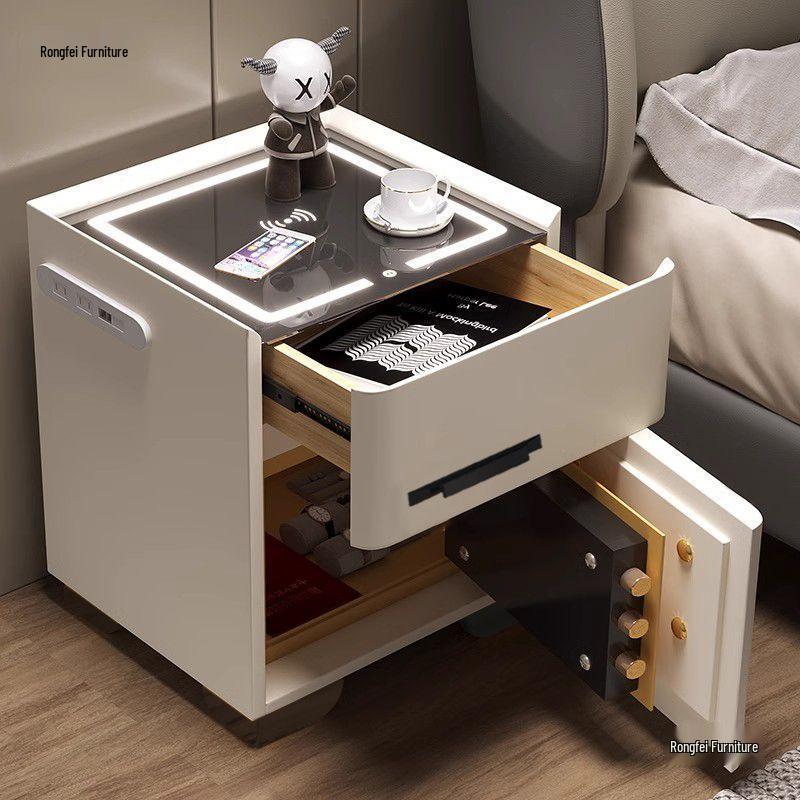 Smart Multifunctional Bedside Safe: Minimalist Square Design for Bedroom and Living Room
