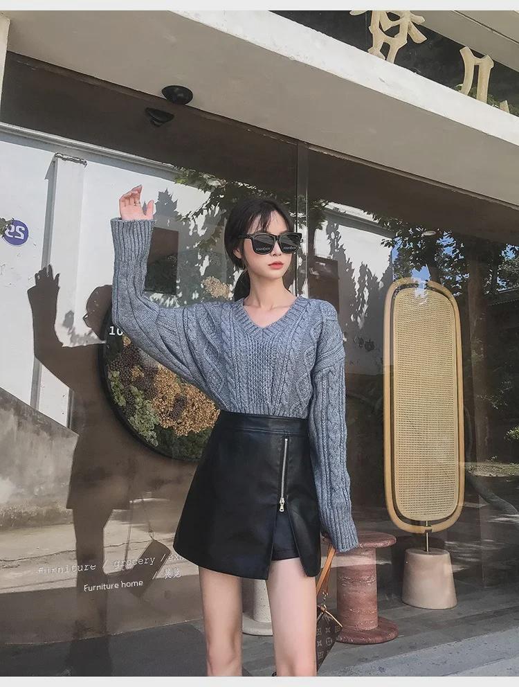 Fustă Slimming din Piele PU cu Talie Înaltă Toamnă/Iarnă 2023 - Șold Irregular, Fashion A-line Coreeană