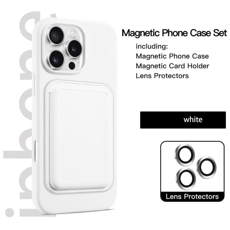 For Magsafe Magnetic Wallet Card Slot Luxury Solid Color Soft Silicone Phone Case For iPhone 16 Pro Max E 14 11 12 13 15 Pro Max