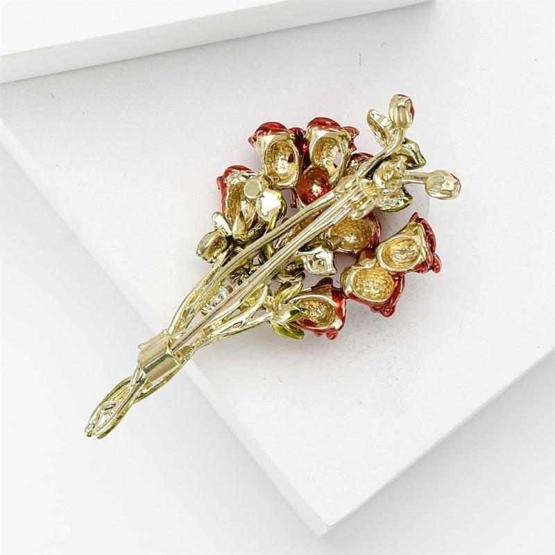 Pink Red Roses Flowers Brooches Lapel Pin For Women Beautiful Bouquet Plants Party Office Brooch Pins Gifts