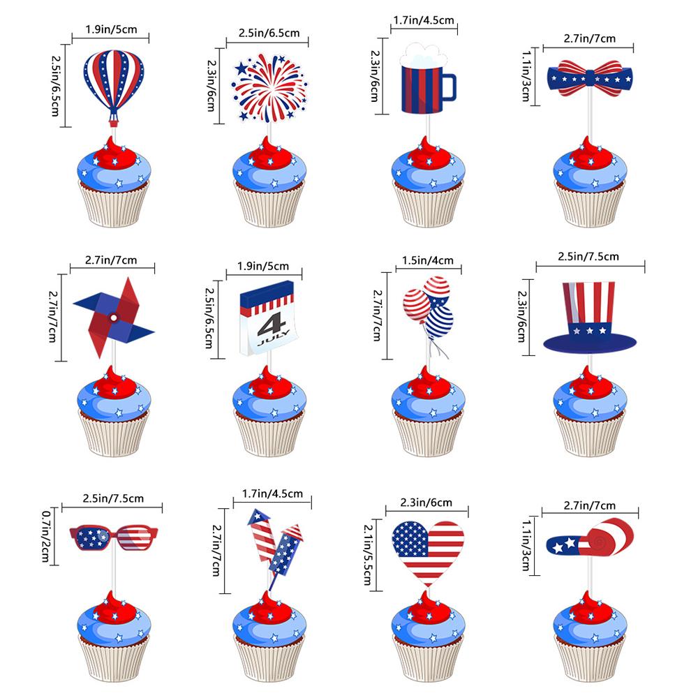 Vlastenecké party dekorace ke 4. červenci zahrnují banner, ozdoby na dort a balónky