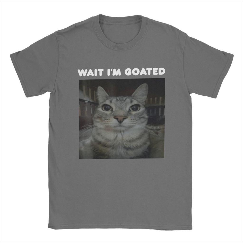 Men's Wait I'm Goated Meme Cat T Shirts 100% Cotton Clothes Funny Short Sleeve Round Collar Tees New Arrival T-Shirt
