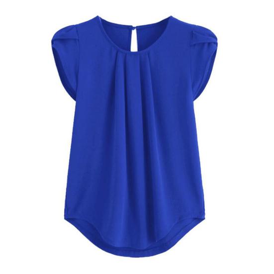 

Женская повседневная рубашка с круглым вырезом и лепестками, пуловер с короткими рукавами, однотонная плиссированная футболка 4XL синий