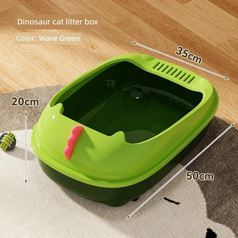 

Cute Dinosaur Litter Box Semi-Closed Open Cat Toilet Extra Large Anti-Splash Pet Supplies Bobo Green-large [50*35*20] to send litter shovel