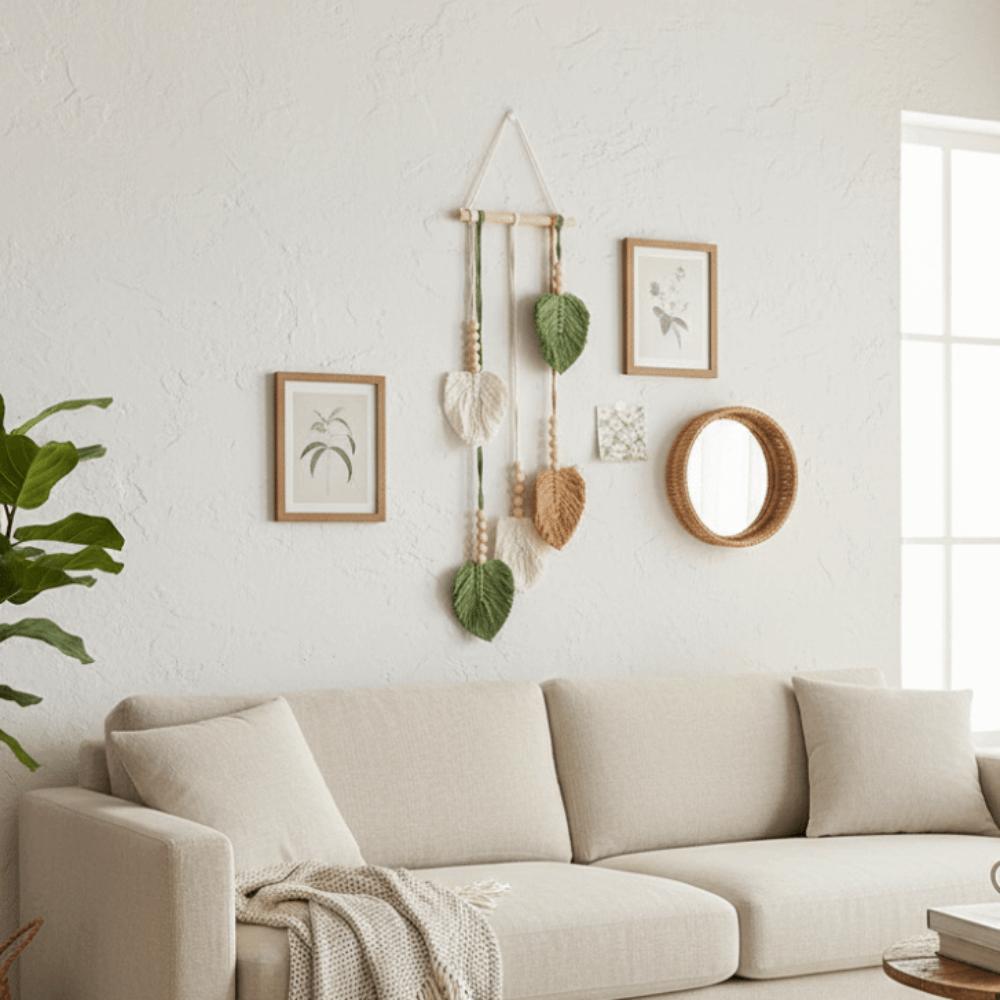 Creative Tassel Bohemian Wall Decor Yarn Woven Retro Handwoven Tapestry Handmade Wooden Beads Wall Art Leaf Tapestry Gift