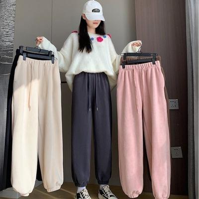 Herbst Winter Damen Verdickte Fleece Freizeithose Fleecegefüttert Gecuffte Harem Karottenhose