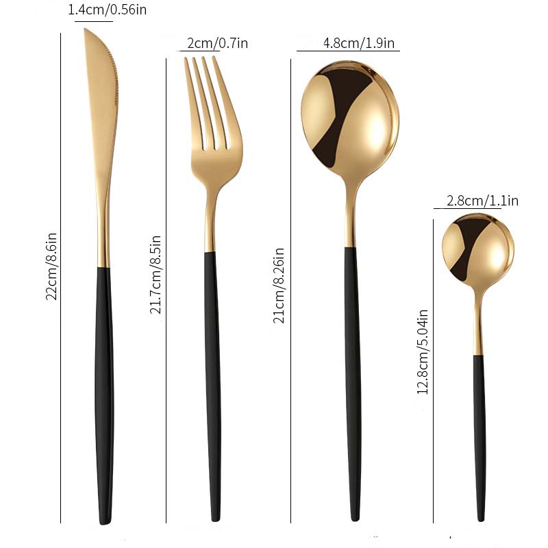 24Pcs Home Kitchen Tableware Stainless Steel Cutlery Set Dinnerware Forks Spoons Gold Plated Gift Box Set High Quality Polished Flatware Dinner Set