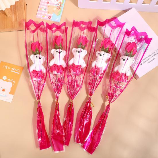Cute Bear Rose Bouquet Transparent Packaging Bear Rose Bouquet Romantic Single Rose Bear Gift for Valentine Day Mother Day