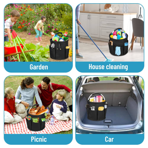 Clyfanesy Bucket Tool Bag, Tool Storage Case, Foldable, Large Capacity, Tool Bucket with Multifunctional Pockets, Garden Tool Storage, Yard Work Tool