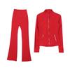 Lulu Women's Polka Dot Jacket and Flare Pants Suit - Slim Fit Casual Sportswear