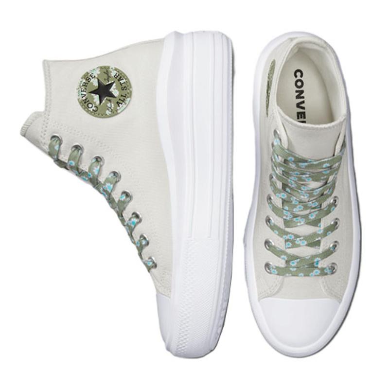Converse Chuck Taylor All Star Move Platform Simple Solid Colour Abrasion Resistant High Top Canvas Shoes Women's Grey Green