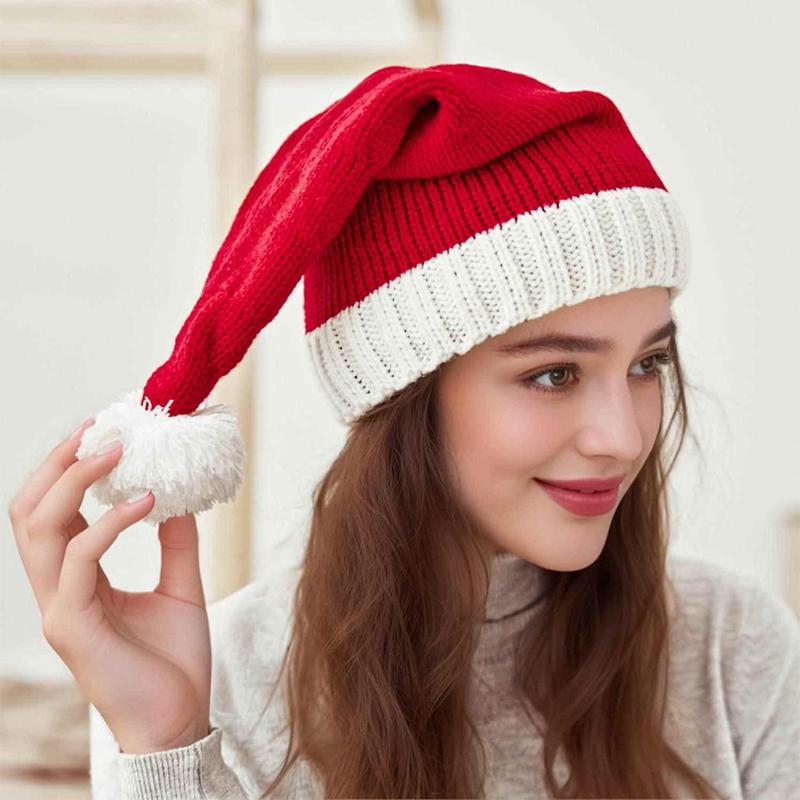Christmas Warm Knitted Woolen Hat Winter Red Santa Hat Holiday Dress Parent-Child Woolen Hat