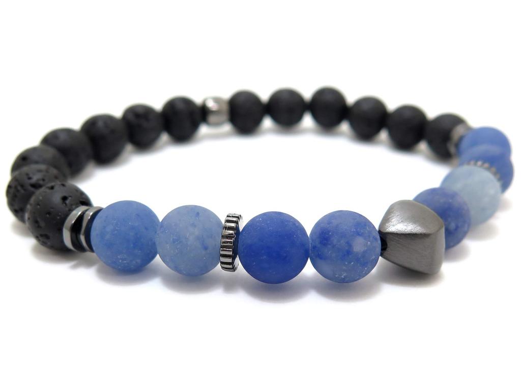 Beaded Silver Nugget Black Rhodium Bracelet Blue Brand Stone Beads [Tateossian] (Frosted Aventurine) Men's