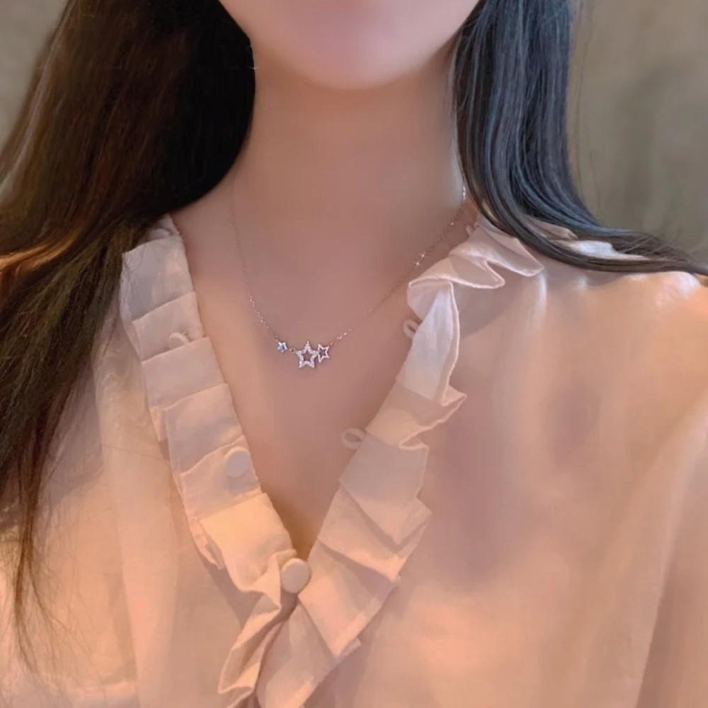 Inlaid Zircon Clavicle Chain Pentagram Shape Choker Necklaces Temperament Clavicle Necklace Gifts
