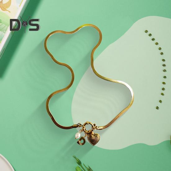 Initial Letter Necklace for Women Gold Plated Love Heart Faux Pearl Pendant Necklace Snake Chain Jewelry for Wife Girlfriend