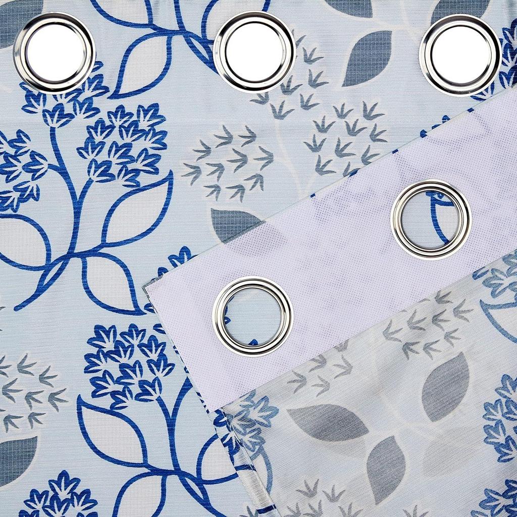 Pack of 2  Polyester Floral Print Window Curtain Regular Print 135 GSM , White & Blue