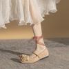 Dry Rose Camellia Princess Shoes Square Head Ballet Straps Girls Single Shoes Flat Fairy Bridesmaid Shoes Mary Jane