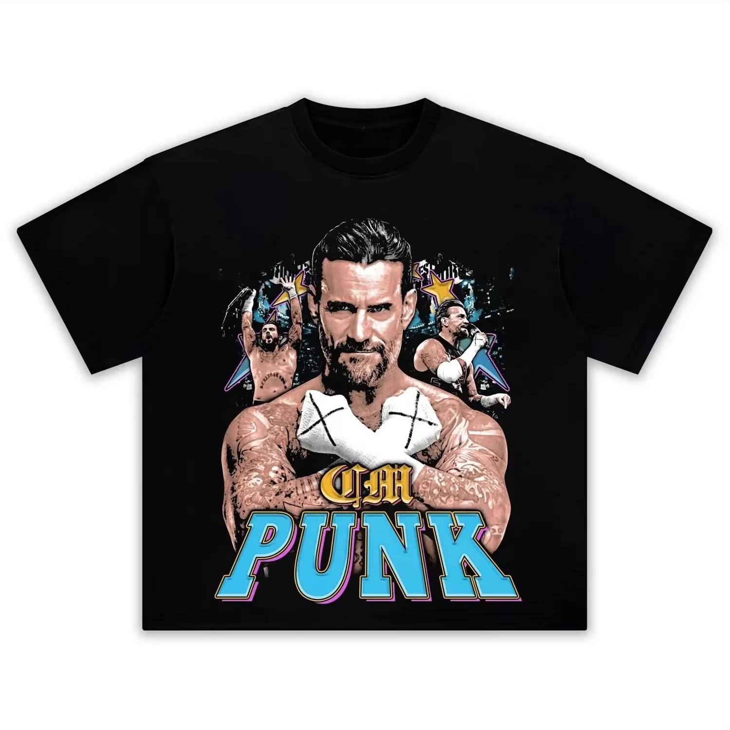 

wrestler CM Punk vintage style graphics 100Cotton Tshirt unisex 2026 summer New fashion Short Sleeve Mens shirt sweatshirt M