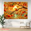 1 Piece of 2D Flat Persimmon Tree and Autumn Leaves Background Fabric Made of Polyester Suitable for Home Garden and Studio.