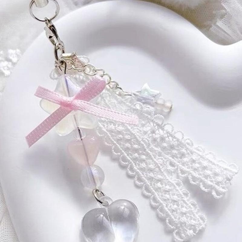 Butterfly Heart Bead Pendant Phone Charm Hangings Rope Cute Phone Chain Strap Bag Decoration Lanyard Keychain Accessory