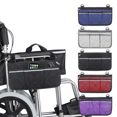 Wheelchair Armrest Side Storage Bag, Multi-functional Pocket Stroller Storage Bag with Reflective Strip for Convenient Storage