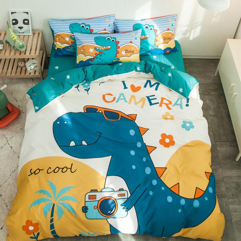 Dinosaur Kids Bedding Set for Boys, 3D Dinosaur Microfibre Single Duvet Cover Set Comes With Zip and 1/2 Pillowcases 50×75cm