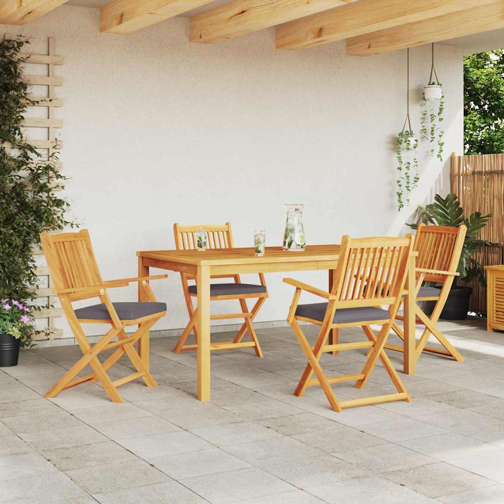 Folding Chair 4 Pcs Gray 49 X 57.5 X 92 Cm Solid Acacia Wood